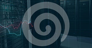 Image of financial data processing over server room