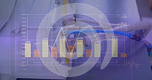 Image of financial data processing over server room