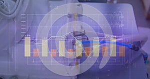 Image of financial data processing over server room