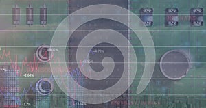 Image of financial data processing over server room