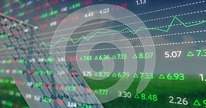 Image of financial data processing over solar panel