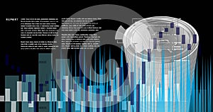 Image of financial data processing over stacks of silver american dollar coins
