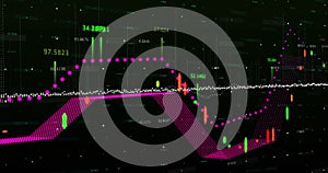 Image of financial data processing over world map, copy space