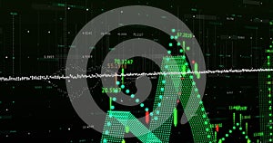 Image of financial data processing over world map, copy space