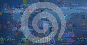 Image of financial data processing over world map