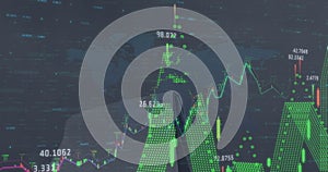 Image of financial data processing over world map