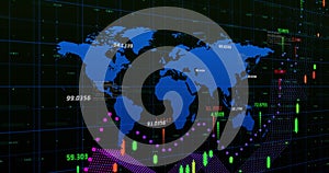 Image of financial data processing over world map
