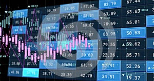 Image of financial data processing on screens over black background