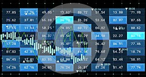Image of financial data processing on screens over black background