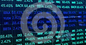 Image of financial data processing and statistics on black background