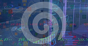 Image of financial data processing and statistics over computer servers