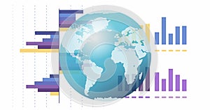 Image of financial data processing and statistics over globe
