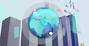 Image of financial data processing and statistics over globe