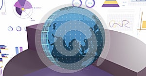 Image of financial data processing and statistics over globe