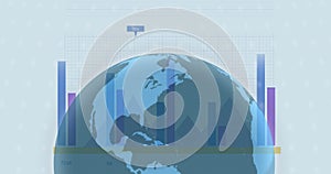 Image of financial data processing and statistics over globe