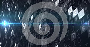 Image of financial graph over data processing on dark background