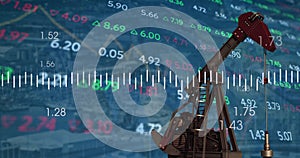 Image of financial graphs over refinery pump