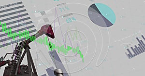 Image of financial graphs over refinery pump