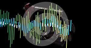 Image of financial graphs over refinery pump