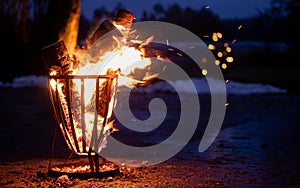 Image of Fire pit metal bowl with grill close up