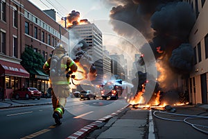 Image of firefighter fighting fire