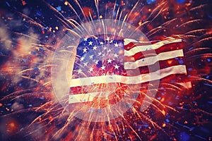 Image of fireworks for fourth of july in american flag colors