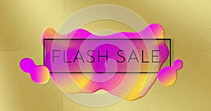 Image of flash sale text in black frame, pink splodge and gold background photo