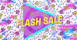 Image of flash sale text in yellow letters over brightly coloured retro pattern