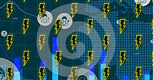 Image of flashes in digital abstract space with icons