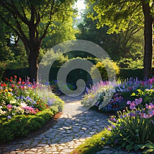 Image of flowers in a beautiful garden made with Generative AI