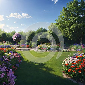 Image of flowers in a beautiful garden made with Generative AI