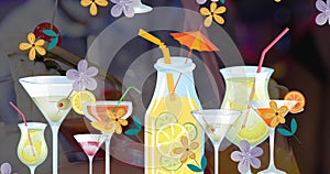 Image of flowers and drink icons over drinks