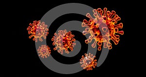 Image of Flu COVID-19 virus cell under the microscope on the blood.Coronavirus Covid-19 outbreak influenza background. 3D Render