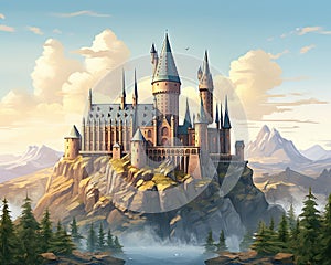 An image in form of a wizarding is what Hogwarts Castle is. photo