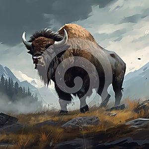 Image of formidable bison. Wildlife Animals. Illustration, Generative AI