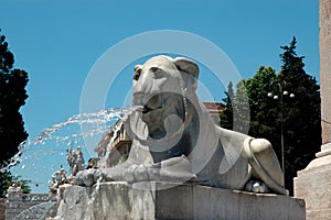 Stone lion fountain in operation photo
