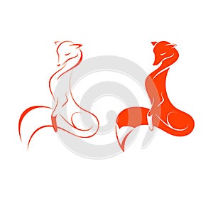 Image of a fox on white background, two variants, vector illustration