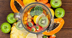 Image of fresh organic vegan food with fruit and vegetables in bowl