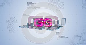 Image of 6g text, data processing and computer processor over light blue background