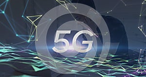 Image of 5g text and network of connections man using smartphone