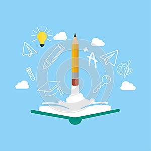 Image of gaining knowledge book, vector illustration