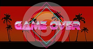 Image of game over text over a digital sunset