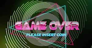 Image of game over text over neon pattern background