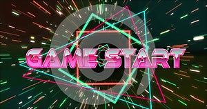 Image of game over text over neon pattern background