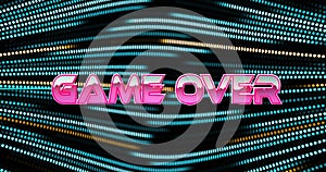Image of game over text over neon pattern background