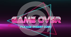 Image of game over text over neon pattern background