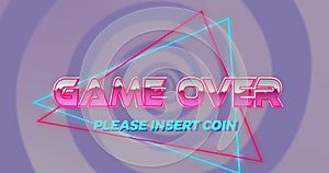 Image of game over text over neon triangles and pattern background