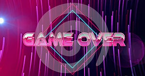 Image of game over text on rhombuses, lines and lens flares against abstract background