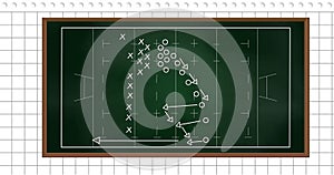 Image of game plan on green board over white background