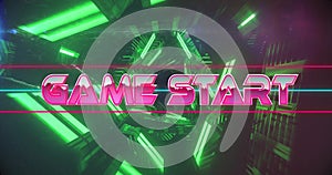 Image of game start text over neon pattern background